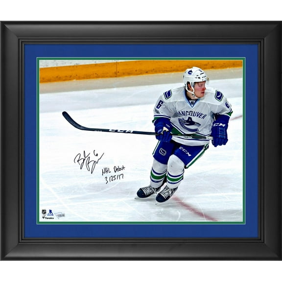 Brock Boeser Vancouver Canucks Framed Autographed 16" x 20" NHL Debut Skating Photograph with "NHL Debut 3/25/17"