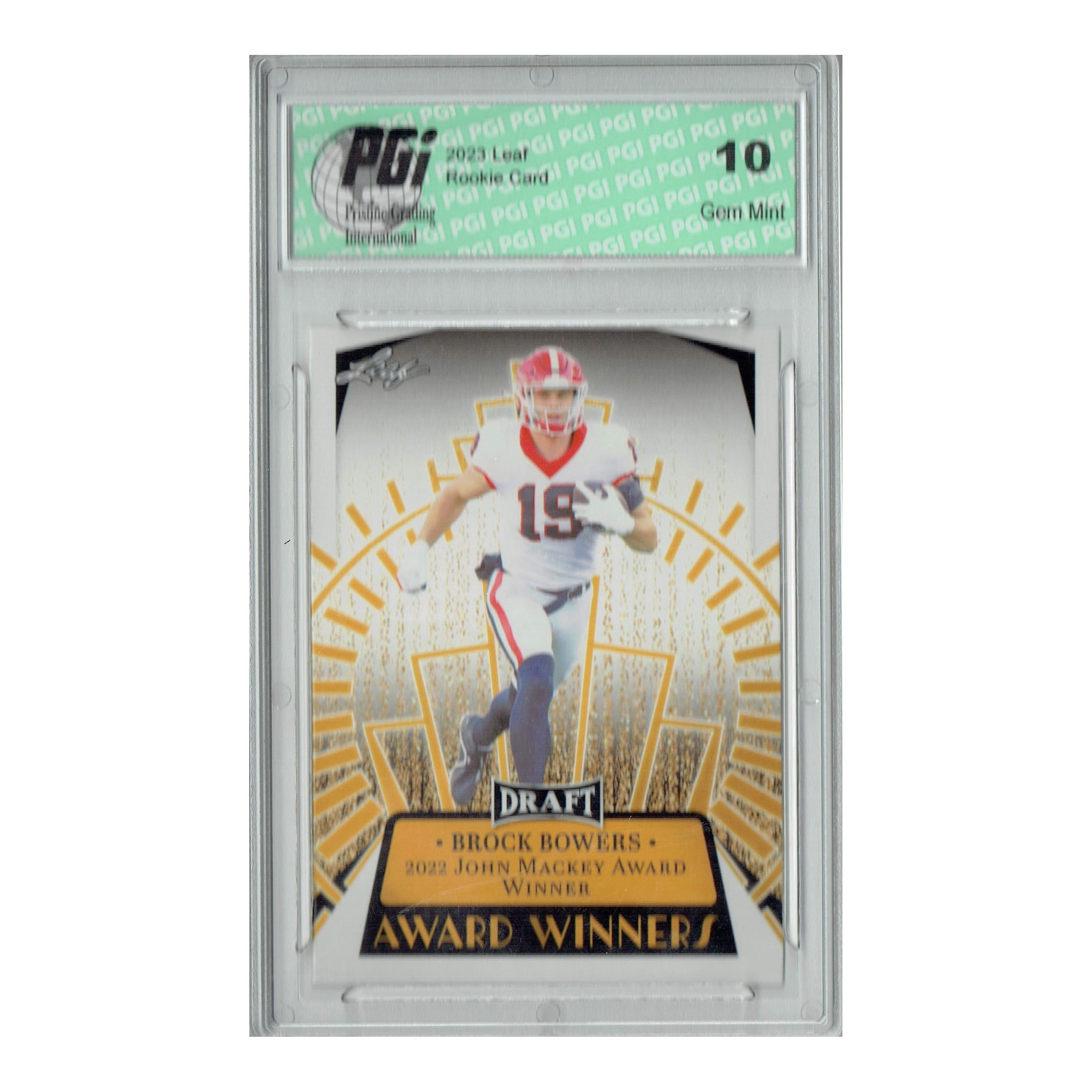 Brock Bowers 2023 Leaf Football #13 Award Winners Rookie Card PGI 10 Las Vegas Raiders
