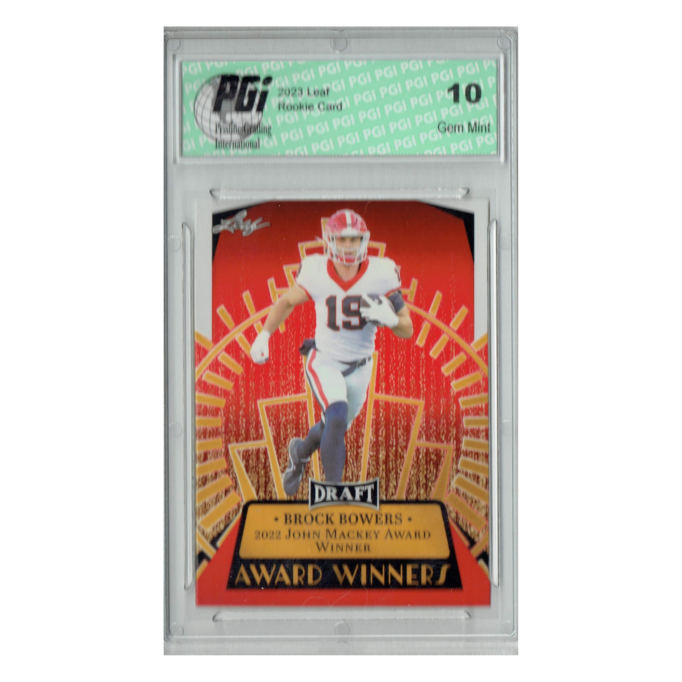 Brock Bowers 2023 Leaf Football #13 Red SP Award Winners Rookie Card PGI 10 Las Vegas Raiders