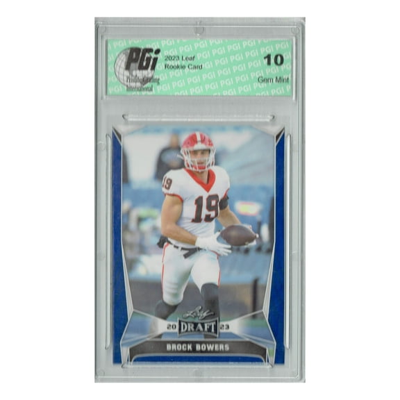 Brock Bowers 2023 Leaf Football #18 Blue Short Print Rookie Card PGI 10 Las Vegas Raiders