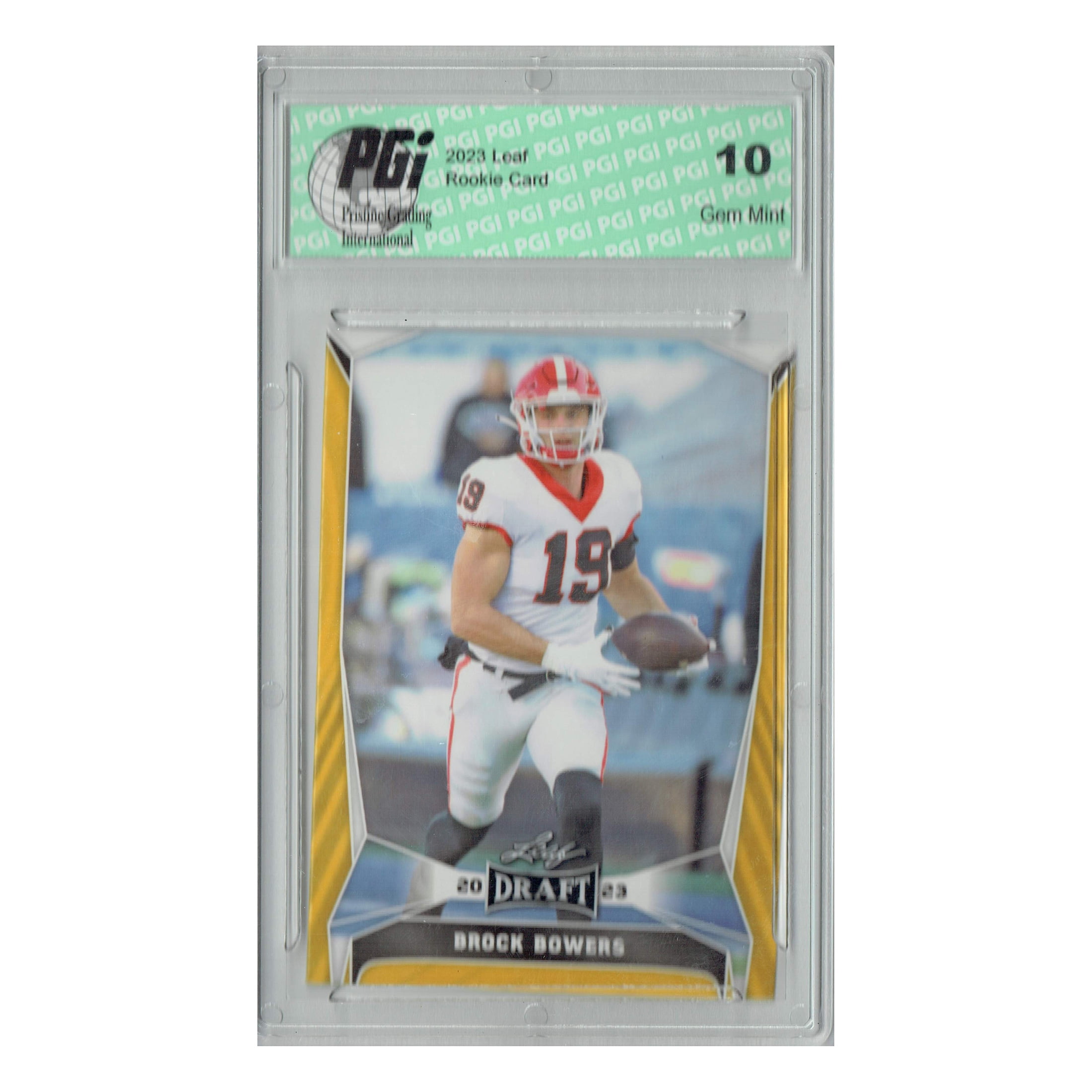 Brock Bowers 2023 Leaf Football #18 Gold Short Print Rookie Card PGI 10 Las Vegas Raiders