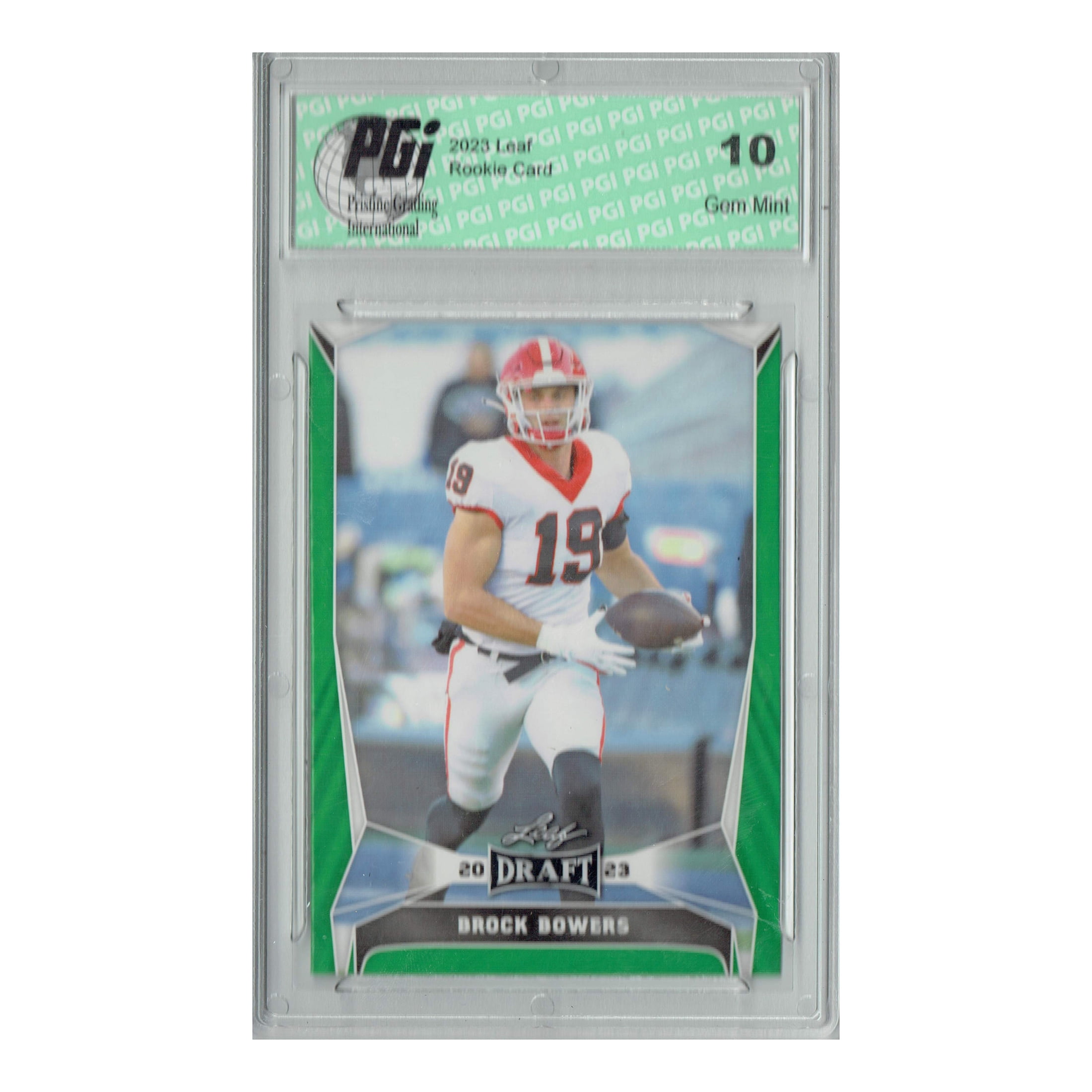 Brock Bowers 2023 Leaf Football #18 Green Short Print Rookie Card PGI 10 Las Vegas Raiders