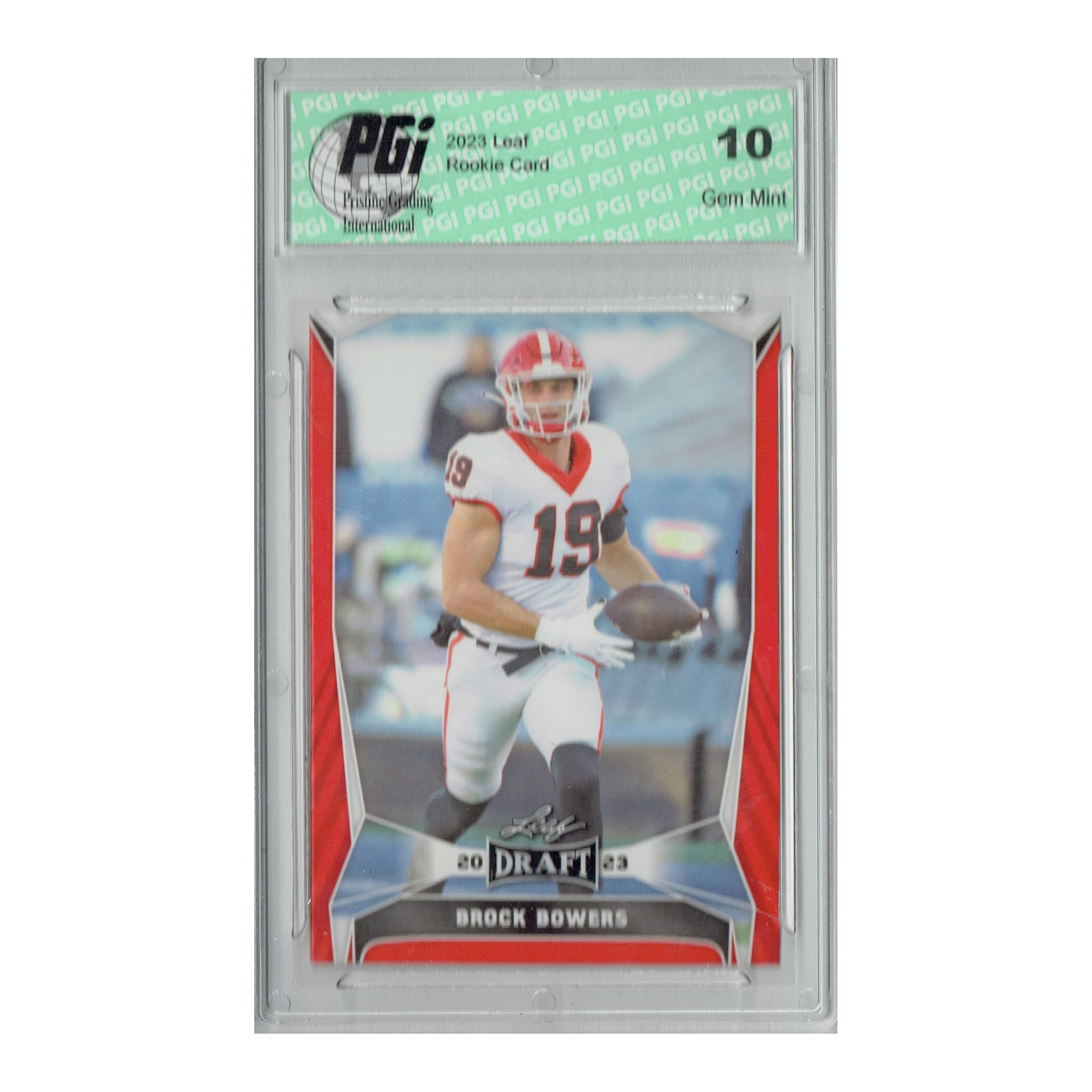 Brock Bowers 2023 Leaf Football #18 Red Short Print Rookie Card PGI 10 Las Vegas Raiders