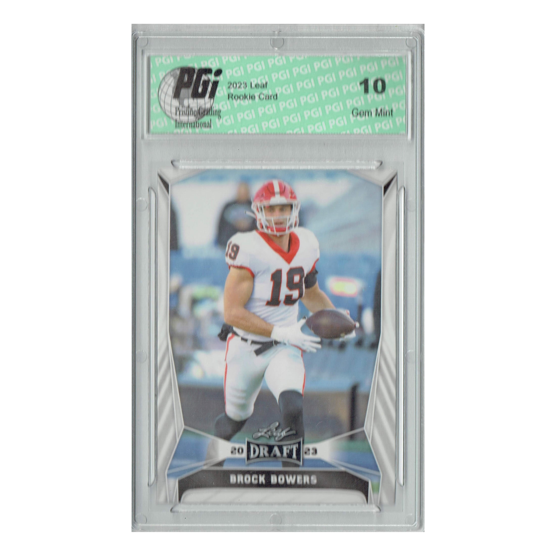 Brock Bowers 2023 Leaf Football #18 Rookie Card PGI 10 Las Vegas Raiders