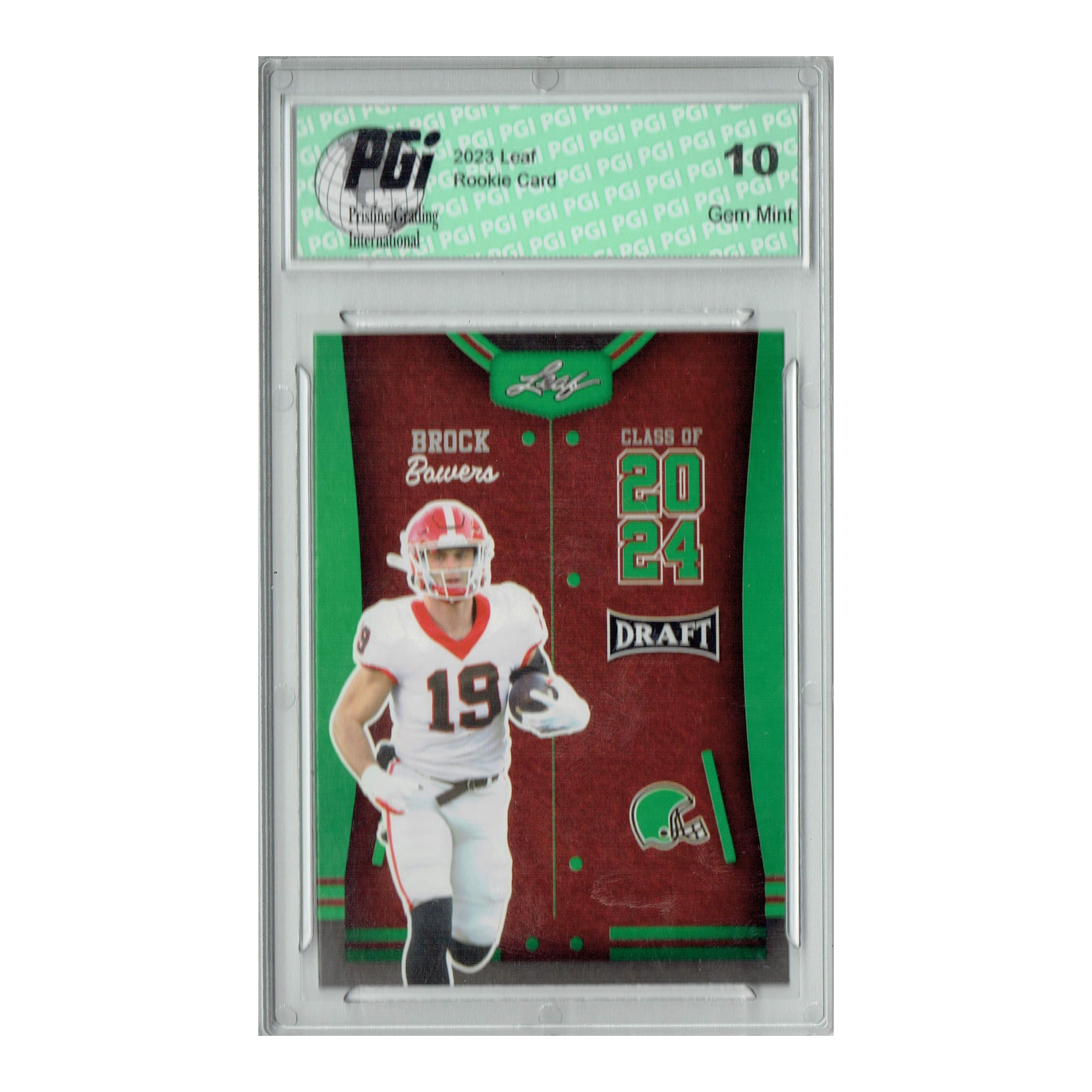 Brock Bowers 2023 Leaf Football #76 Green SP Class of 2024 Rookie Card PGI 10 Las Vegas Raiders