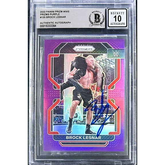 Brock Lesnar Signed 2022 Panini WWE Prizm Purple Card 135 Beckett Auto10 109/149