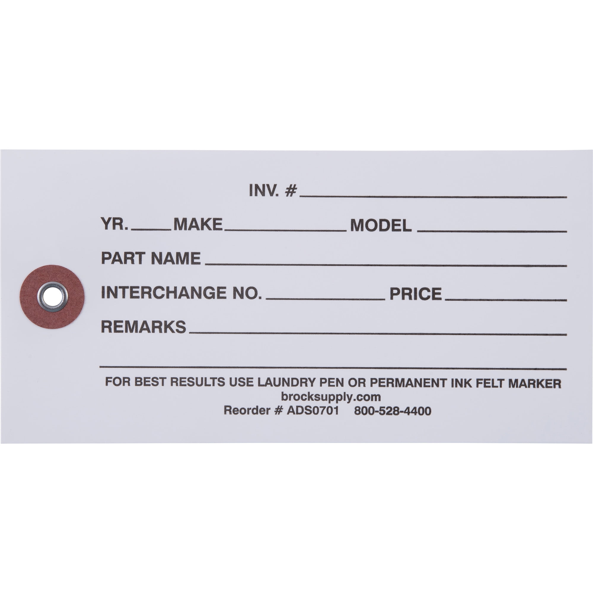Brock Pre-Printed White Polyart Tags 2 5/8 Inch x 5 1/4 Inch With Reinforced Metal Eyelet Includes Wire-Brock Ballpoint Pen-Brockmark Marker 1000 Tags/Box