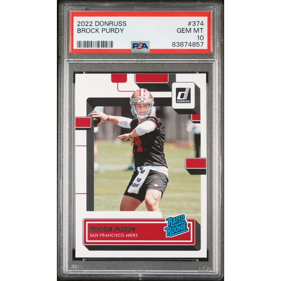 Brock Purdy 2022 Donruss Rated Rookie Football Card #374 Graded PSA 10 ...