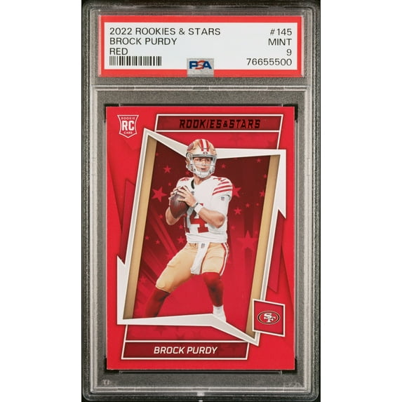Brock Purdy 2022 Panini Rookies & Stars Red Rookie Card #145 Graded PSA 9