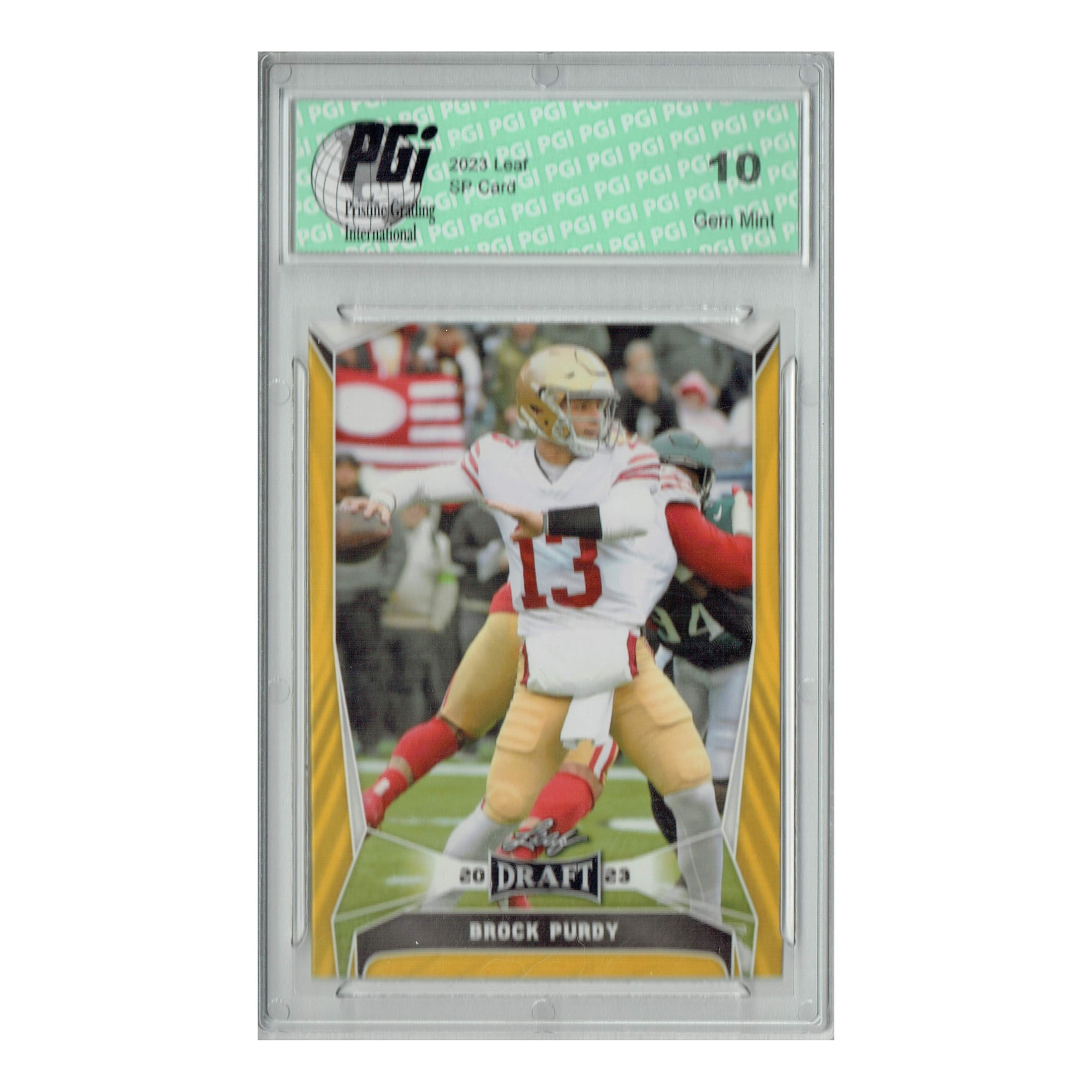 Brock Purdy 2023 Leaf Football #19 Gold Short Print Trading Card PGI 10
