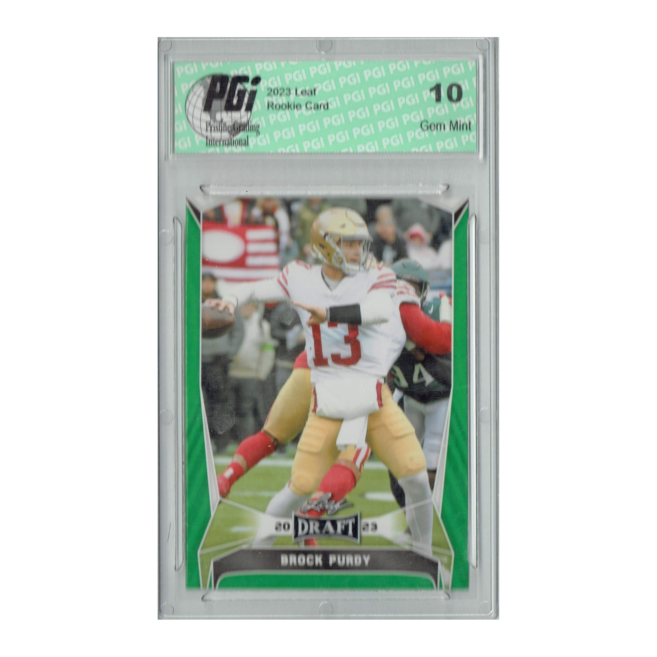 Brock Purdy 2023 Leaf Football #19 Green Short Print Trading Card PGI 10 San Francisco 49ers