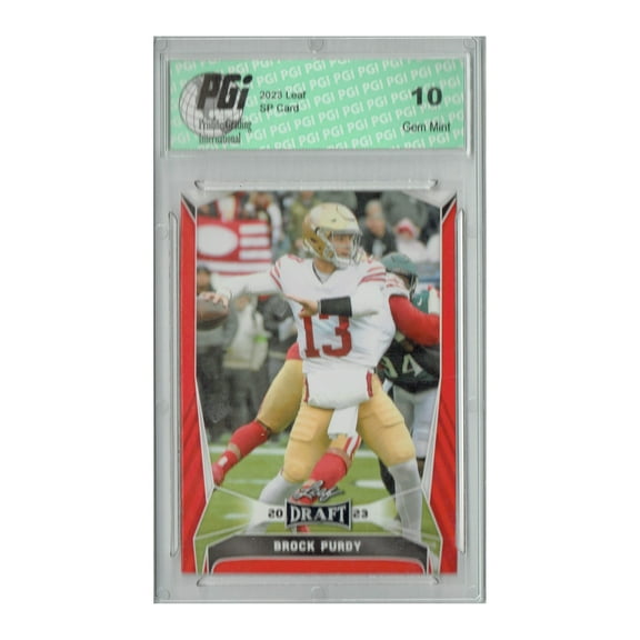 Brock Purdy 2023 Leaf Football #19 Red Short Print Trading Card PGI 10 San Francisco 49ers