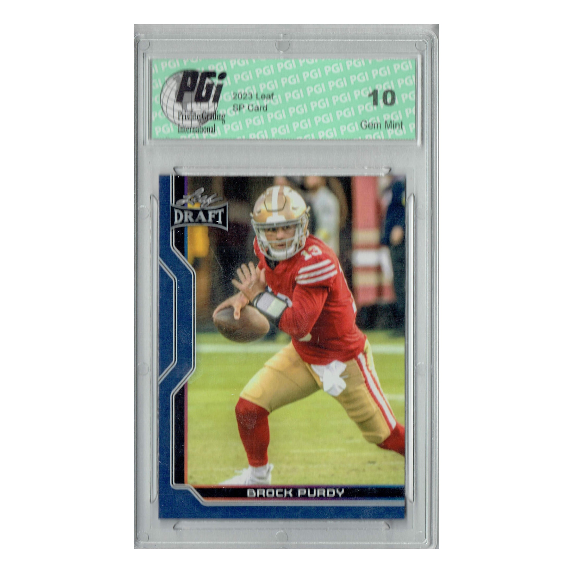Brock Purdy 2023 Leaf Football #B1-1 Blue SP Special Edition Trading Card PGI 10 San Francisco 49ers