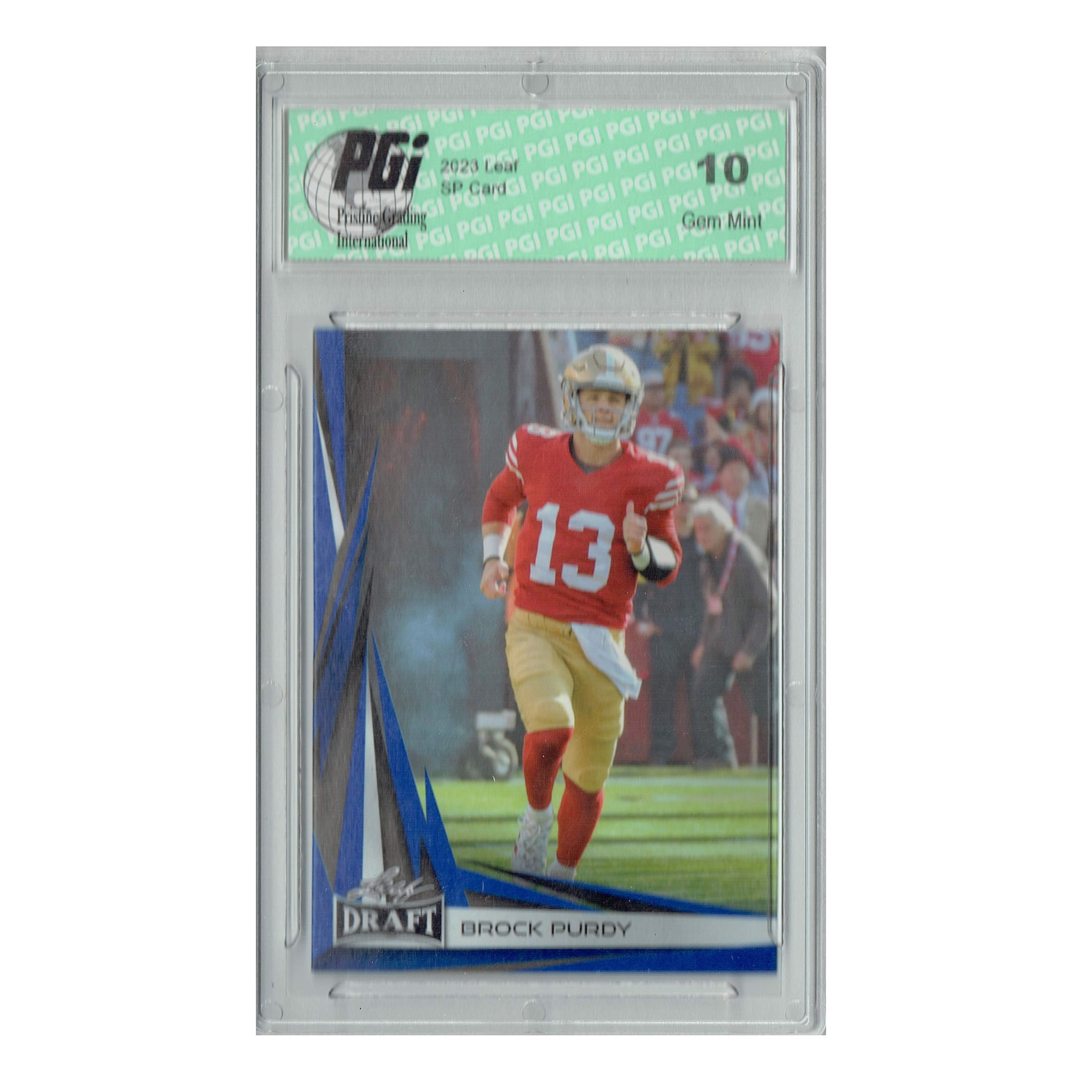Brock Purdy 2023 Leaf Football #B2-1 Blue SP Special Edition Trading Card PGI 10 San Francisco 49ers
