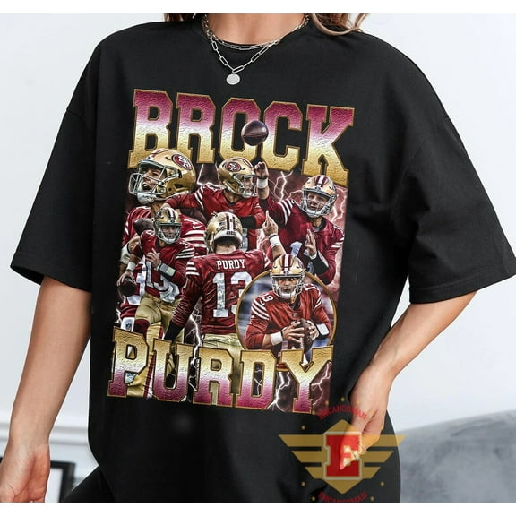 Brock Purdy 90s Vintage Bootleg Style Football TShirt - Brock Purdy Vintage Sport Tee Retro American Football Gifts Tshirt,Black Color,Size L