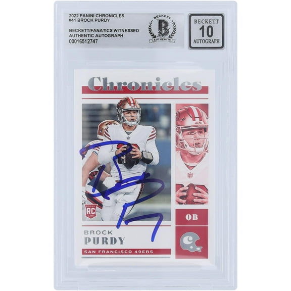 Brock Purdy San Francisco 49ers Autographed 2022 Panini Chronicles #41 Beckett Fanatics Witnessed Authenticated 10 Rookie Card - Fanatics Authentic Certified