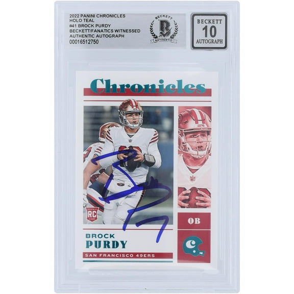 Brock Purdy San Francisco 49ers Autographed 2022 Panini Chronicles Teal #41 Beckett Fanatics Witnessed Authenticated 10 Rookie Card - Fanatics Authentic Certified