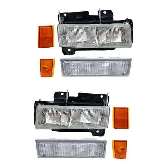 Headlights, Park Signal Marker Light Units, Upper Side Marker Reflectors & Lower Side Marker Light Units Compatible with 1990-1993 C/K Trucks 8 Piece Set