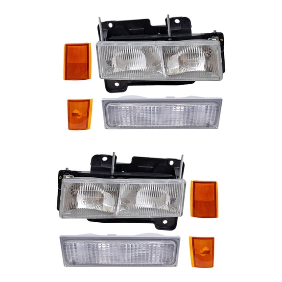 Headlights, Park Signal Marker Light Units, Upper Side Marker Reflectors & Lower Side Marker Light Units Compatible with 1990-1993 C/K Trucks 8 Piece Set