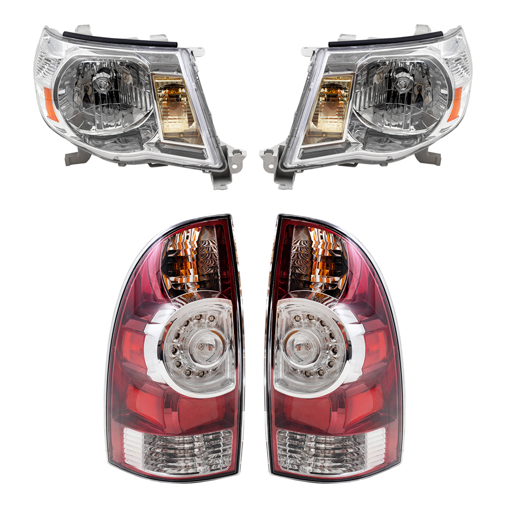 Brock Replacement Headlights Bright Chrome Bezel & Taill Lights w/ LED ...
