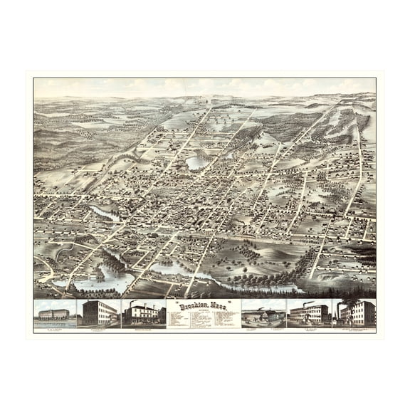 Brockton Art, 1878 Vintage Map of Brockton Massachusetts, MA History Wall Decor Gift, Old Brockton Map - 36" x 24" Unframed Print