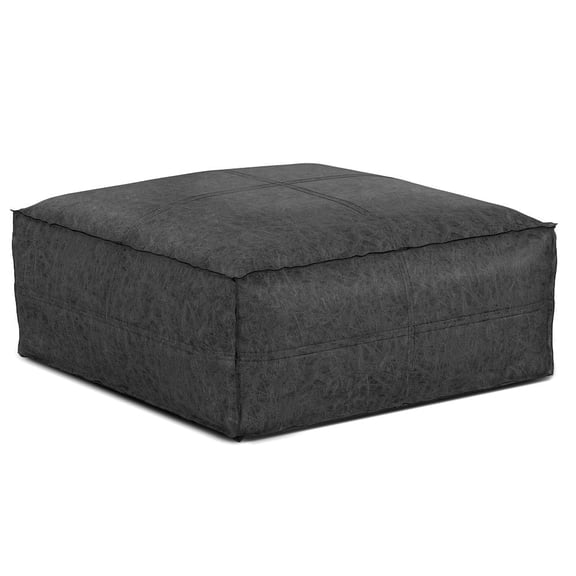 Simpli Home Simpli Home Brody Boho Square Pouf in Distressed Black Faux Leather