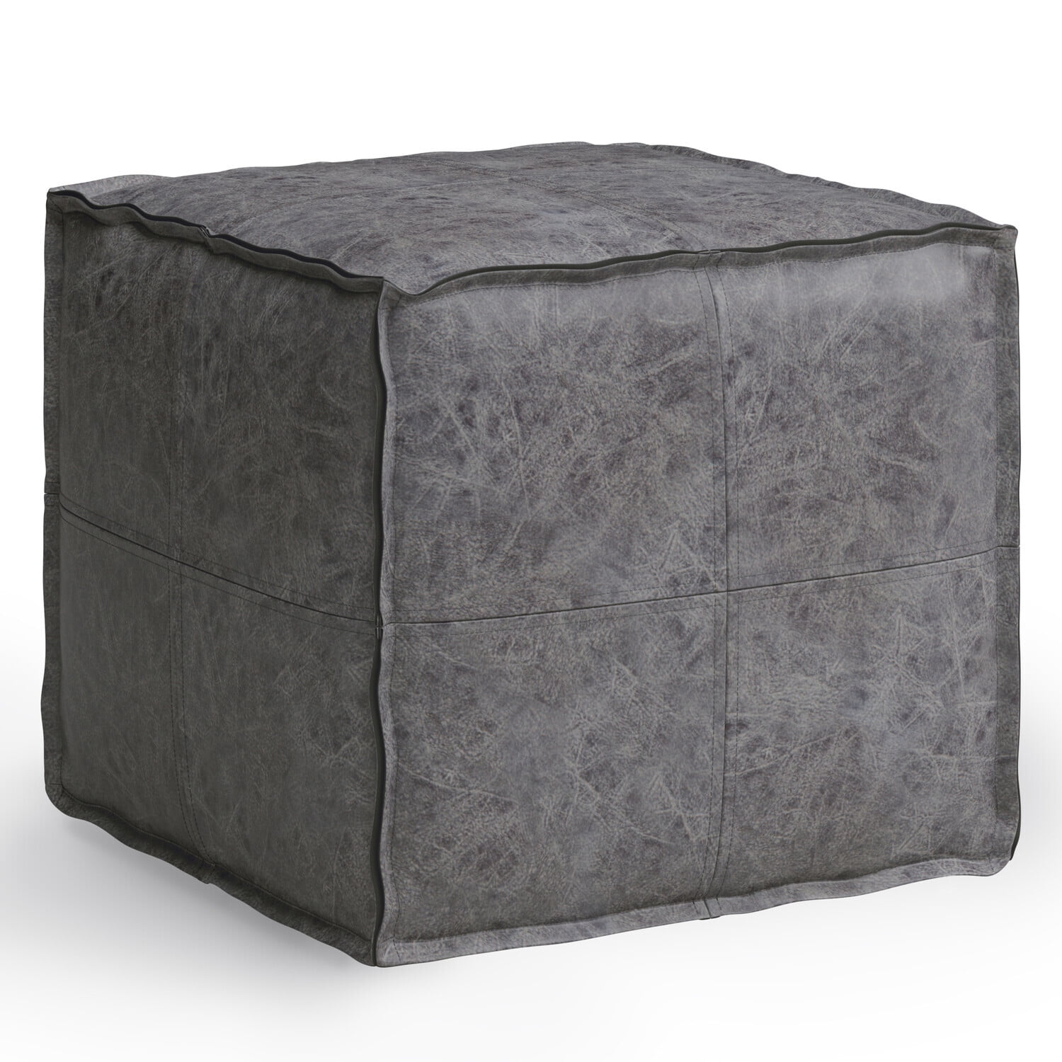 Distressed leather pouf deals
