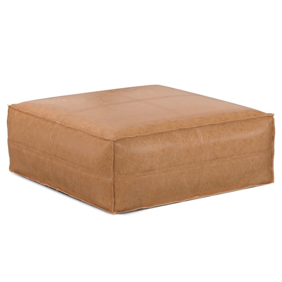 Simpli Home Simpli Home Brody Boho Square Pouf in Distressed Brown Vegan Faux Leather
