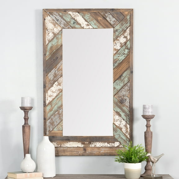Brogan Distressed Wood Slat Wall Mirror Multi-Colored 43" x 26" by Aspire
