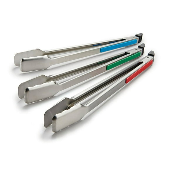 Broil King Grilling Tongs Baron Style - Stainless Steel, Color Coated Handle - 3 Pack