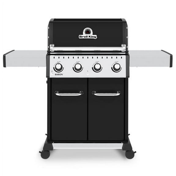 Broil King Baron S 420 Propane Gas Grill - Freestanding, 4 Burners, Stainless Steel, Black