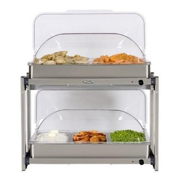 BroilKing MLB-25RT Professional Multi-Level Buffet Server with Stainless Base & Rolltop Lids