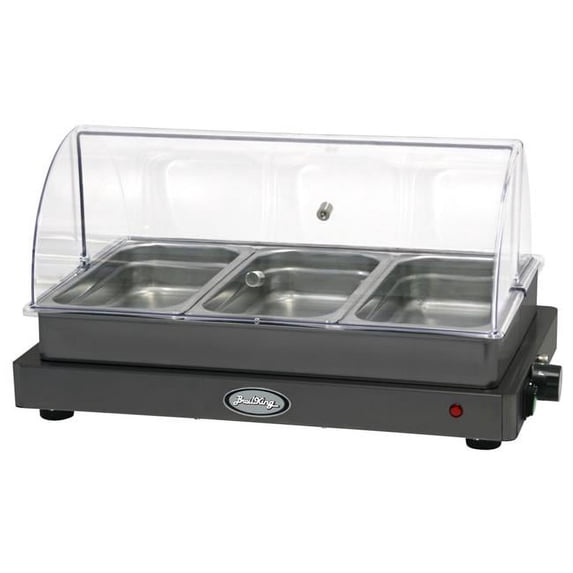 BroilKing Professional Triple Buffet Server with Charcoal Base & Rolltop Lid