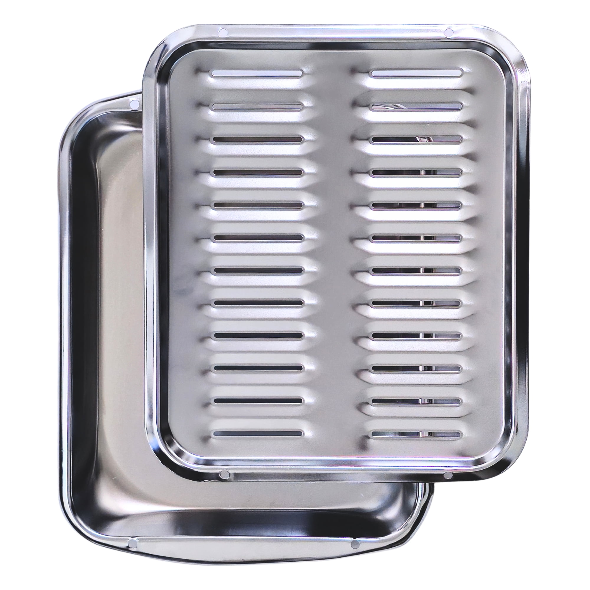 Broiler Pan for Oven 16.75” x 13” - Broiling Pan for Oven With Rack Withstands High Heat - Drip Tray Drains Fat and Circulates Heat - Broil and Grill Perfectly With Heavy Duty Broiler Pans (Silver)