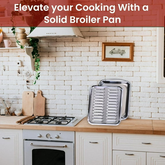 Broiler Pan for Oven 16.75" x 13" with Rack, Drip Tray Drains Fat, Heavy Duty Broiling Pan for Perfect Cooking