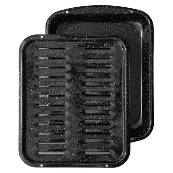 Broiler Pan for Oven Nonstick 16.75 x 13 - Heavy Duty Porcelain Pan with Rack - Roasting, Grilling, Fat Draining