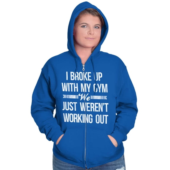 Broke Up With Gym Fitness Exercise Womens Plus Size Graphic Zipper Hoodie Brisco Brands 4X