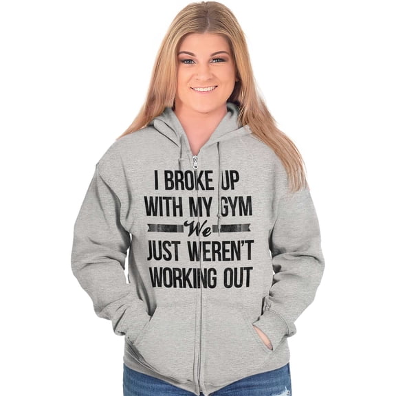 Broke Up With Gym Fitness Exercise Womens Plus Size Graphic Zipper Hoodie Brisco Brands 5X