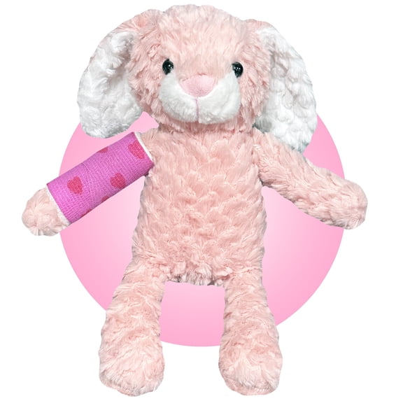 Broken Arm/Leg Gift for Kids - Choose Your Cast Location - 14" Pink Bunny Plush With Custom Cast - Get Well Gift for Broken Bone