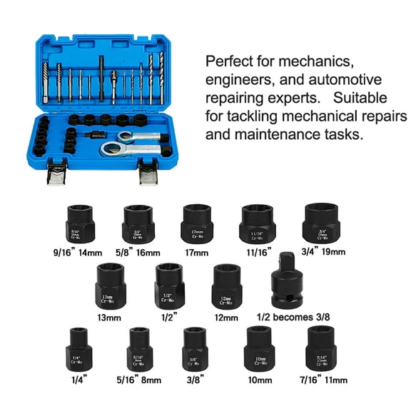 Broken Bolt Extractor,28pcs Screw Set Broken Bolt Kit Stuck Broken Bolt Rust Screw Remover Rust Screw Removal Tools Set Stuck Rust Removal S Kit Cousopo
