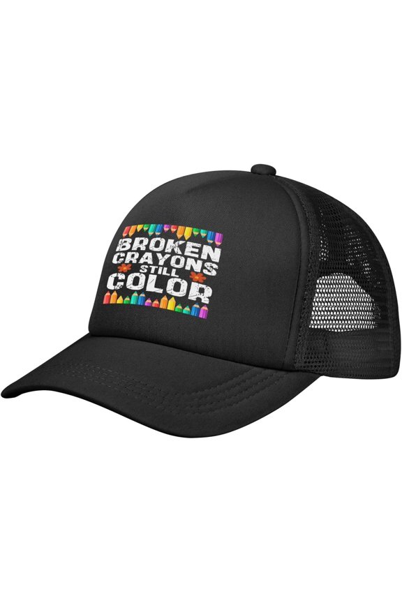 Broken-Crayons-Still-Color Mesh Hat Baseball Cap Men Women Trucker Hat Black