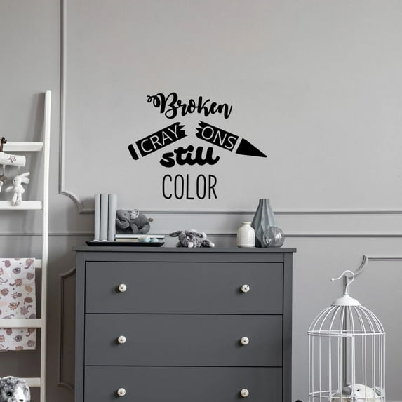 Broken Craysons Still Color Quote Positive Life Motivation Inspiration Quotes Saying Wall Art Sticker Designs Vinyl Stickers For Home House Walls Rooms Windows Bedroom Decoration Size (8x10 inch)