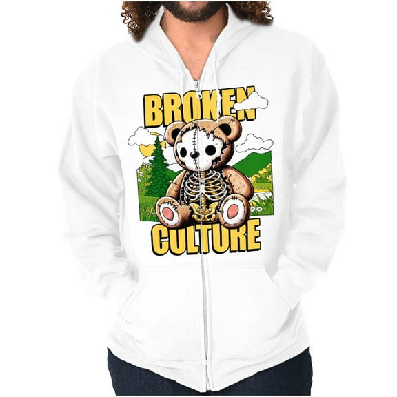 Broken Culture Teddy Bear Skeleton Zip Up Hoodie Men's Women's Brisco Brands S