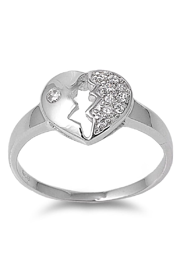 Broken Heart Cubic Zirconia Ring Sterling Silver 925 Size 6