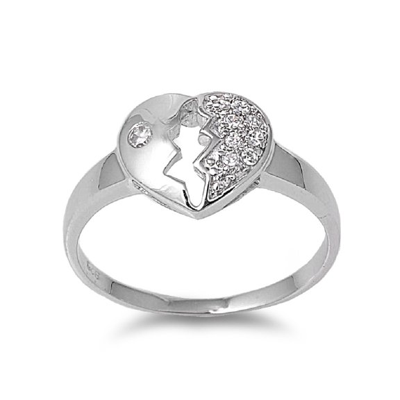Broken Heart Cubic Zirconia Ring Sterling Silver 925 Size 9