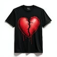 thumbnail image 1 of Broken Heart Graphic Black T-Shirt Dramatic Heart Design with Blood Drips, 1 of 5