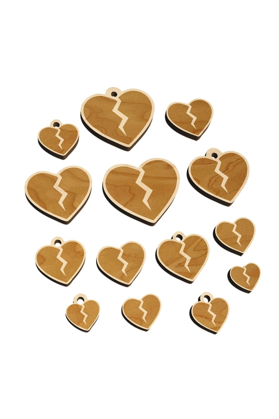 Broken Heart Love Wood Mini Charms Shapes DIY Craft Jewelry - No Hole - 20mm (15pcs)
