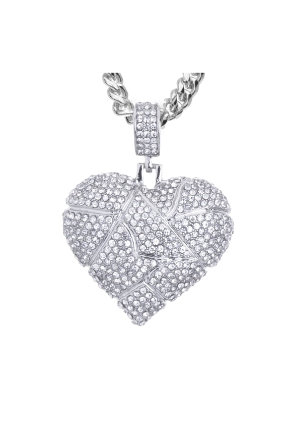 Broken Heart Pendant Silver Tone 24" Cuban Chain Necklace MCP 3816 SWH