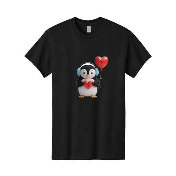 Broken-Heart-Penguin Mens Graphic Tee, 100% Cotton, Casual Summer Wear