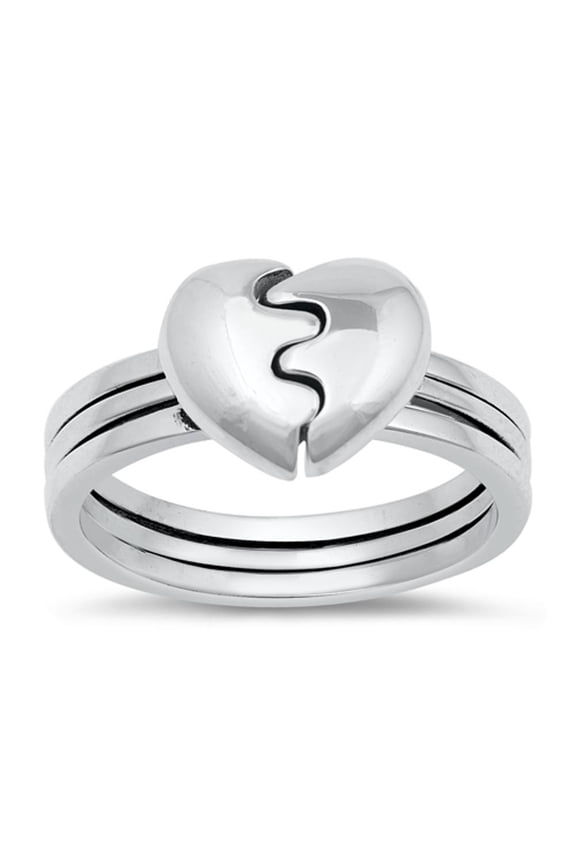 Broken Heart Puzzle Ring .925 Sterling Silver Band Jewelry Female Male Unisex Size 9